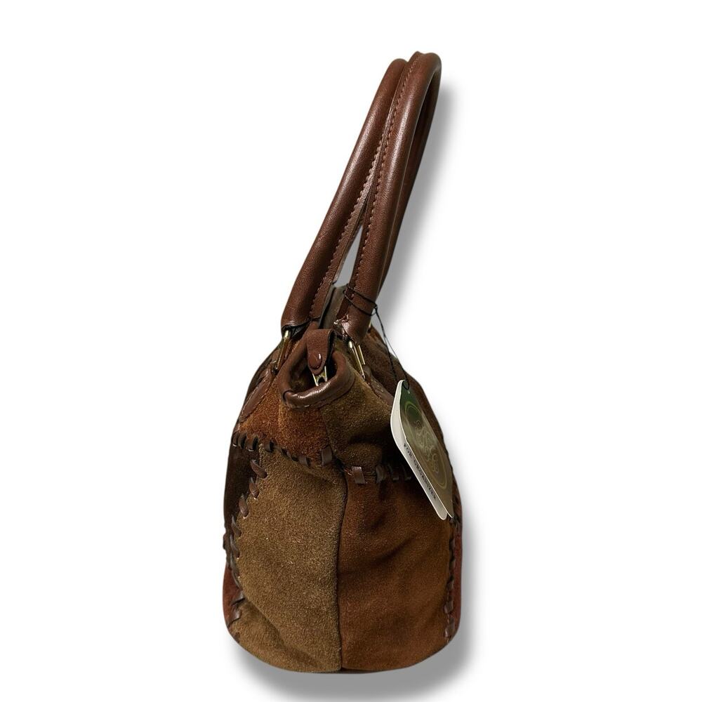 Elegant Patchwork Suede Tote - Brown - image 3